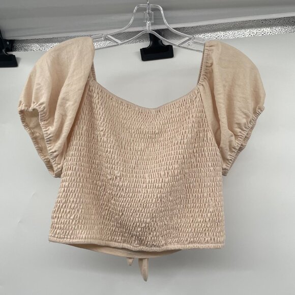 Listicle Womens Crop Top Knotted Front Short Sleeve Beige Size Large Padded - Picture 5 of 7